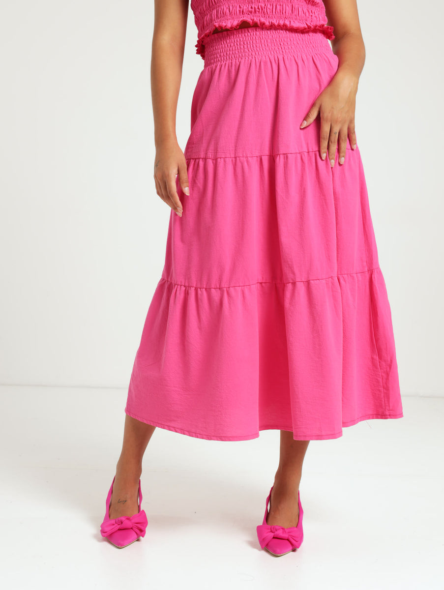 Shirred Cotton Tiered Midi Skirt LEGiT