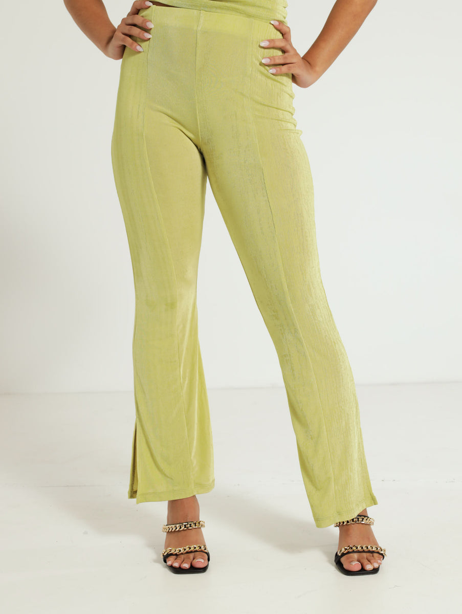 Slinky Front Slit Flare Leg Pants