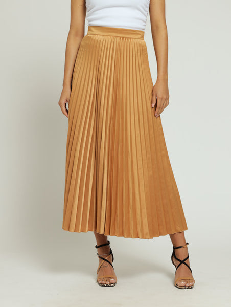 Gold pleated skirt online best sale