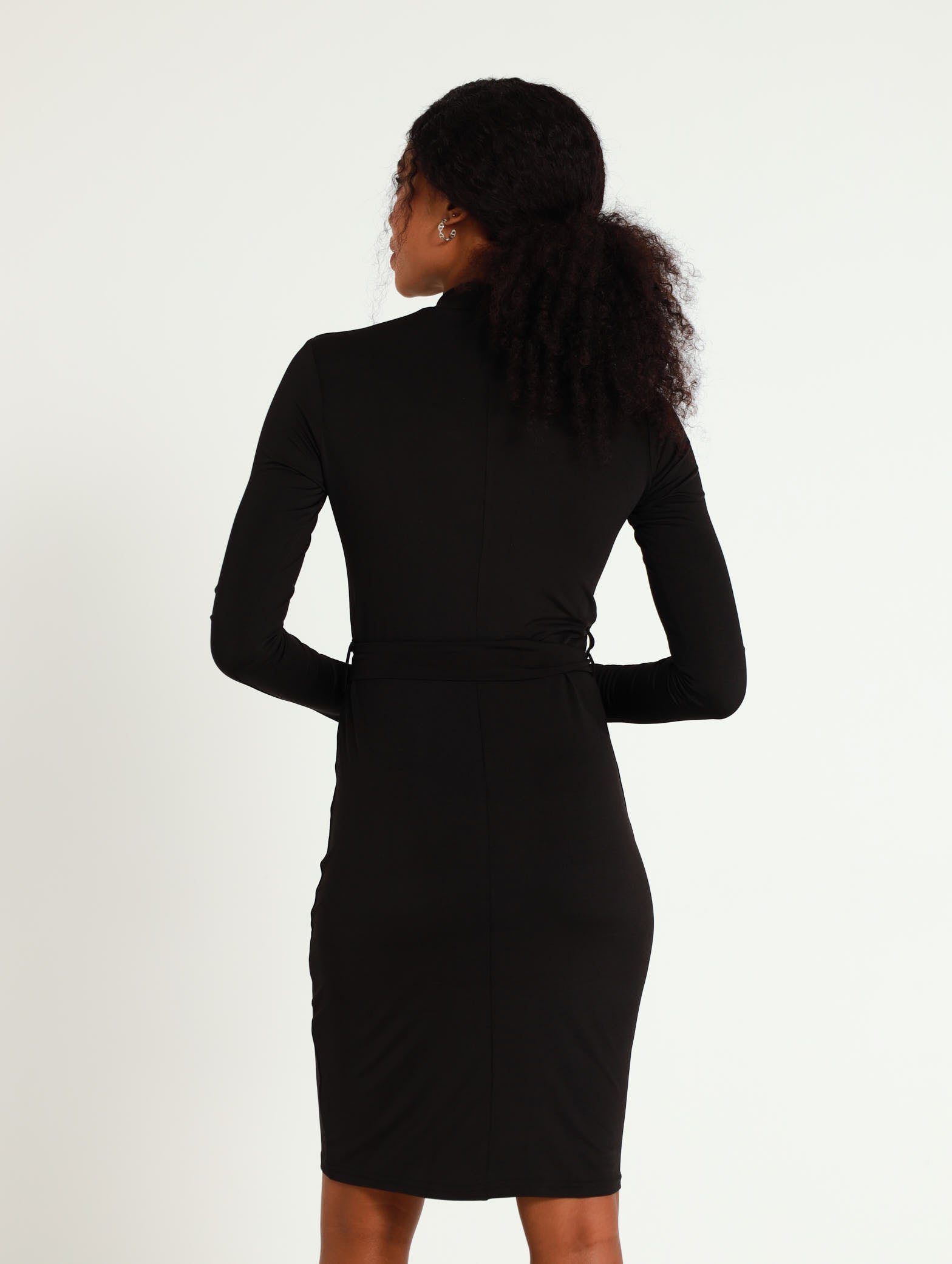 Long Sleeve High Neck Waist Tie Dress Legit