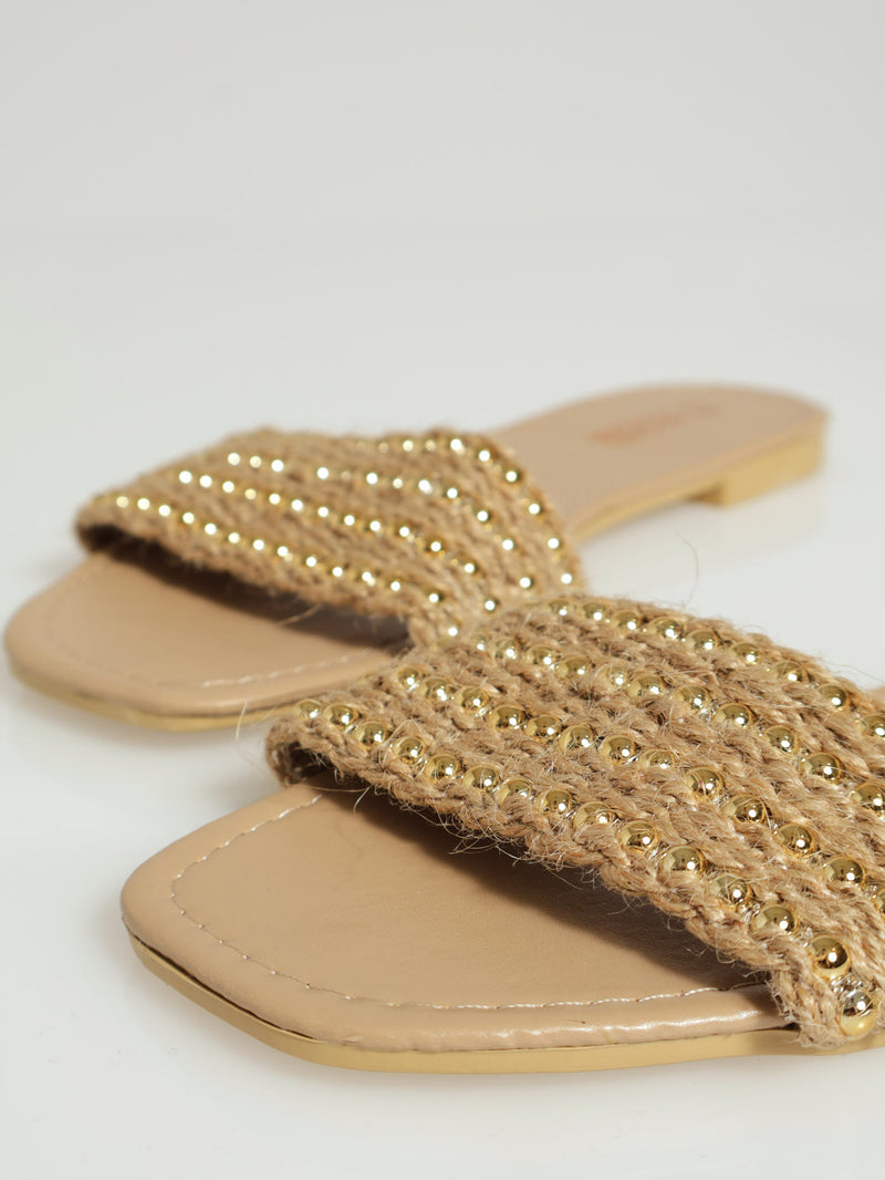 Flat One Strap Raffia Mule Sandal With Studs - Sand – LEGiT