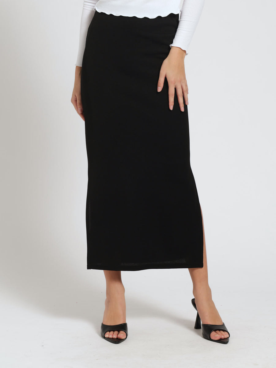 Double Side Slit Pull On Basic Skirt - Black – LEGiT