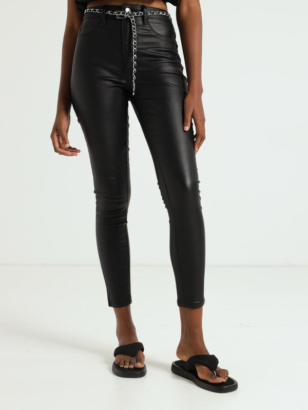 Jean Style 5 pocket Women black leather Pants