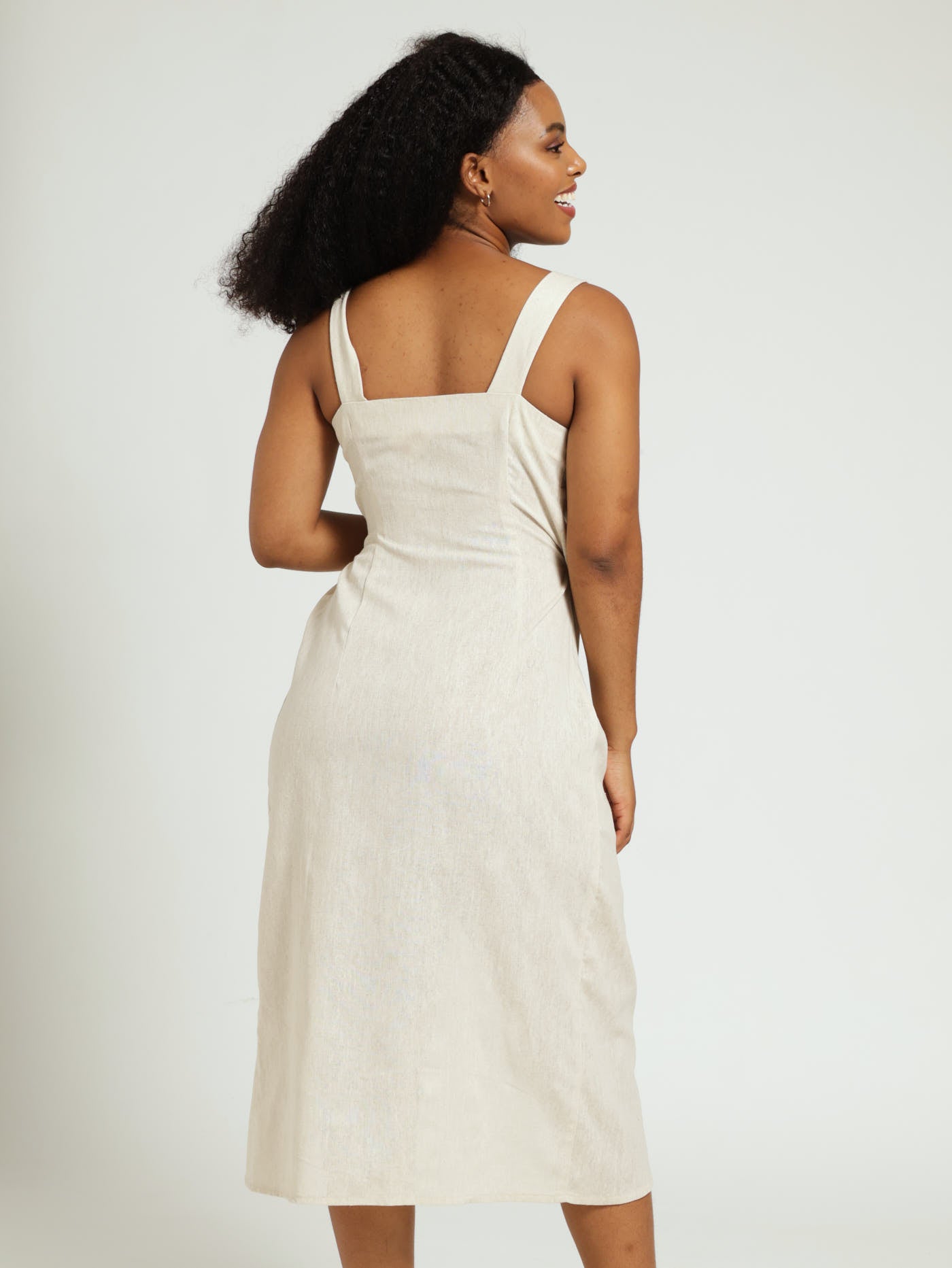 Linen Wrap Midi Dress Stone Legit