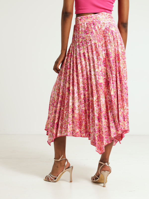 Floral Blooms Hankey Hem Pleated Skirt – LEGiT