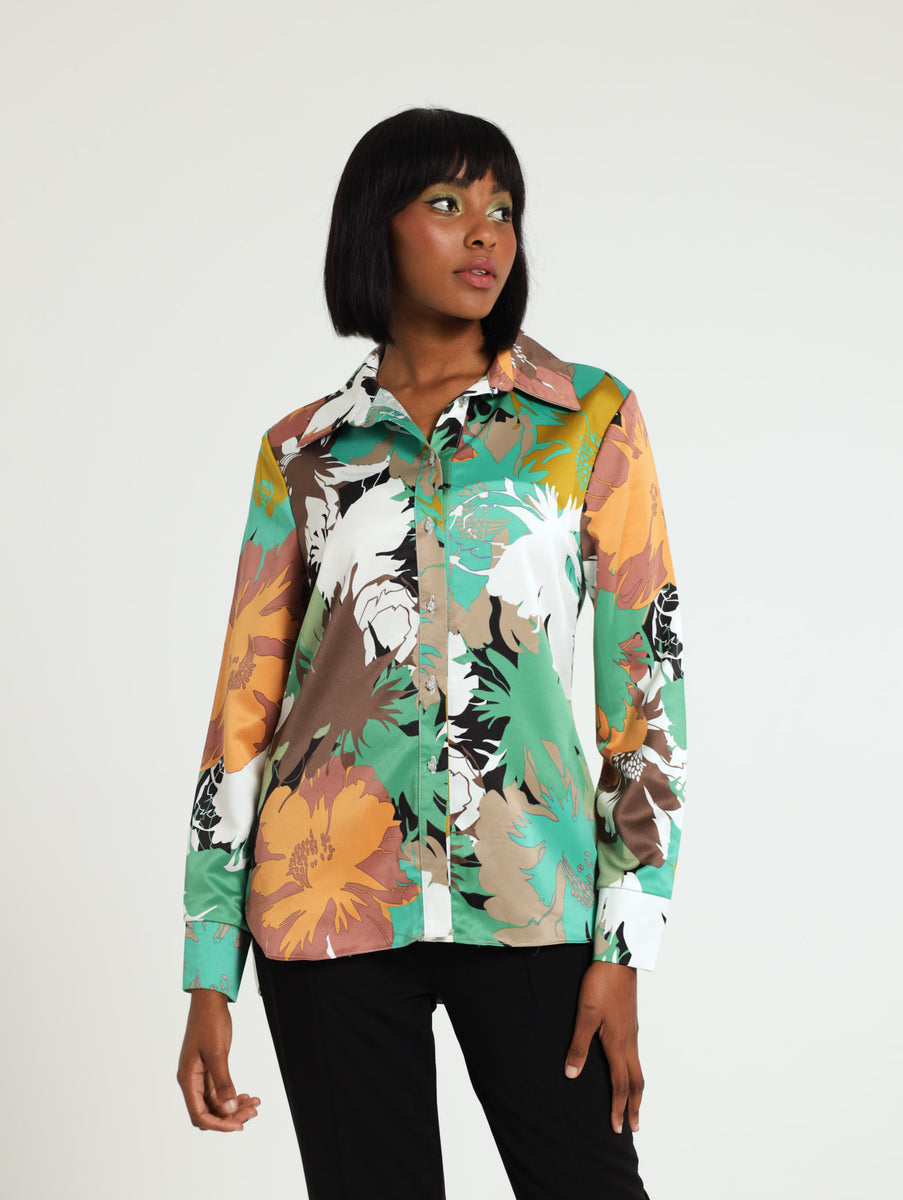 Satin Floral Fancy Button Shirt – LEGiT