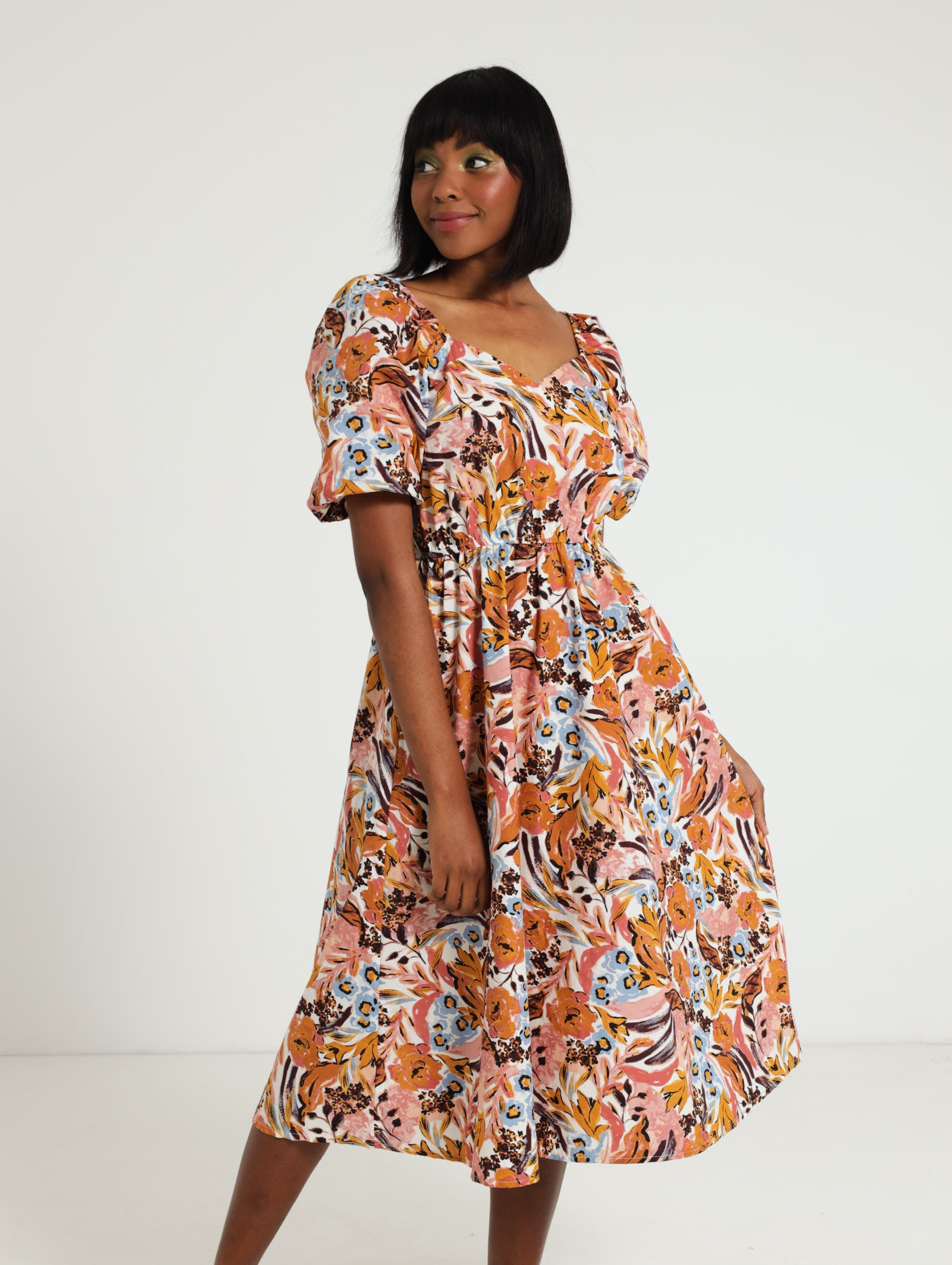 Puff sleeve floral outlet dress