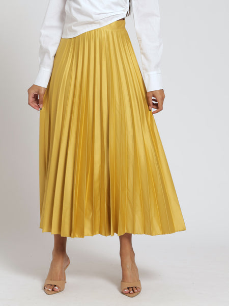 Gold pleated skirt online best sale