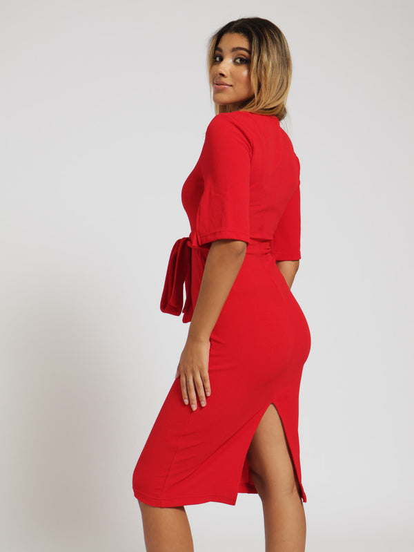 Flare Slit Sleeve Bodycon Dress - Red – LEGiT