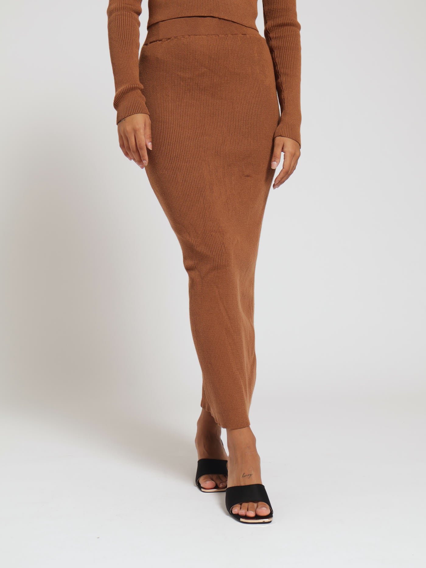 Tan midi pencil skirt sale