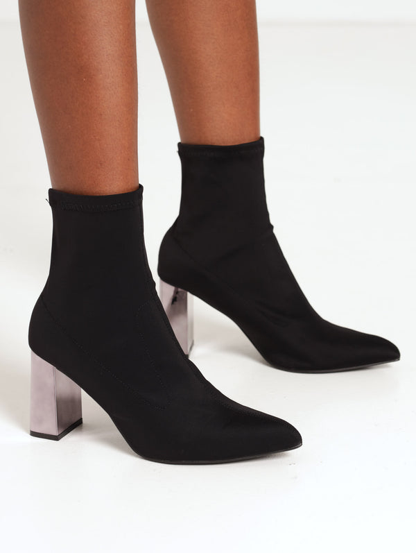 Sock Boot On Metallic Block Heel - Black – LEGiT