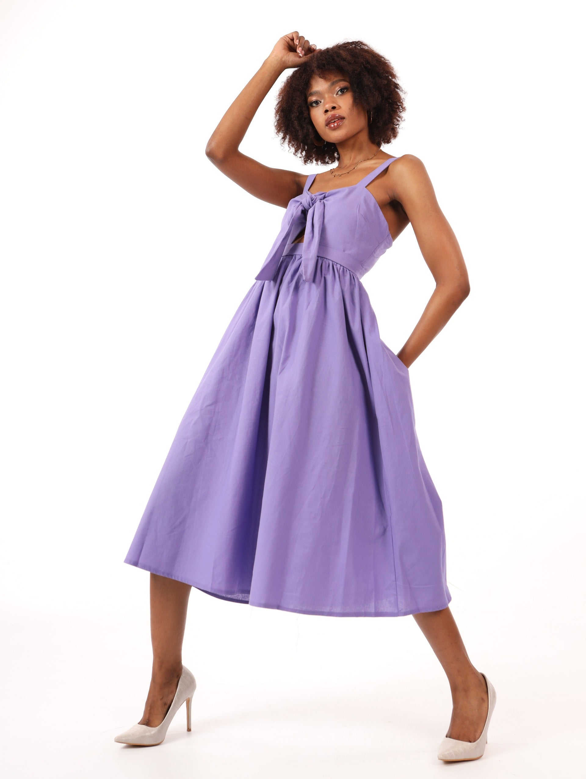 Tie Front Strappy Midi Dress Light Purple LEGiT